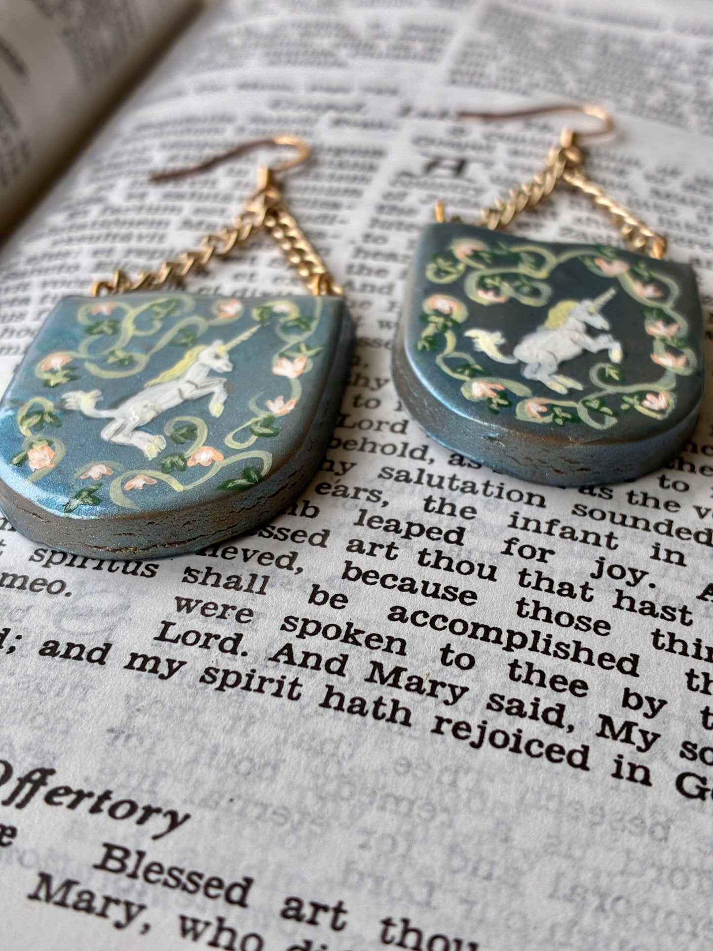 French Unicorn Tapestry Earrings in Blue