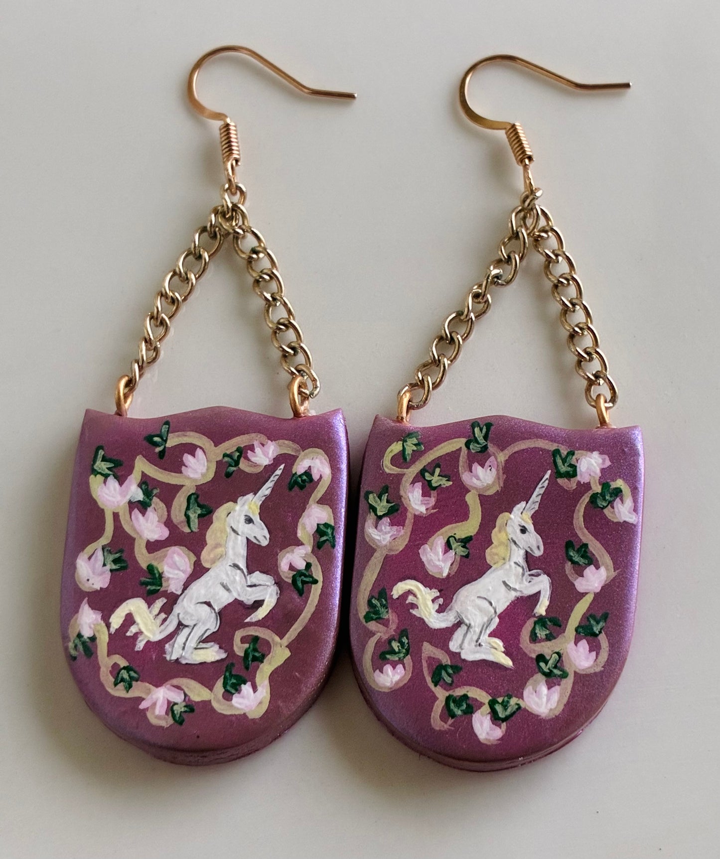 French Unicorn Tapestry Earrings in Pink
