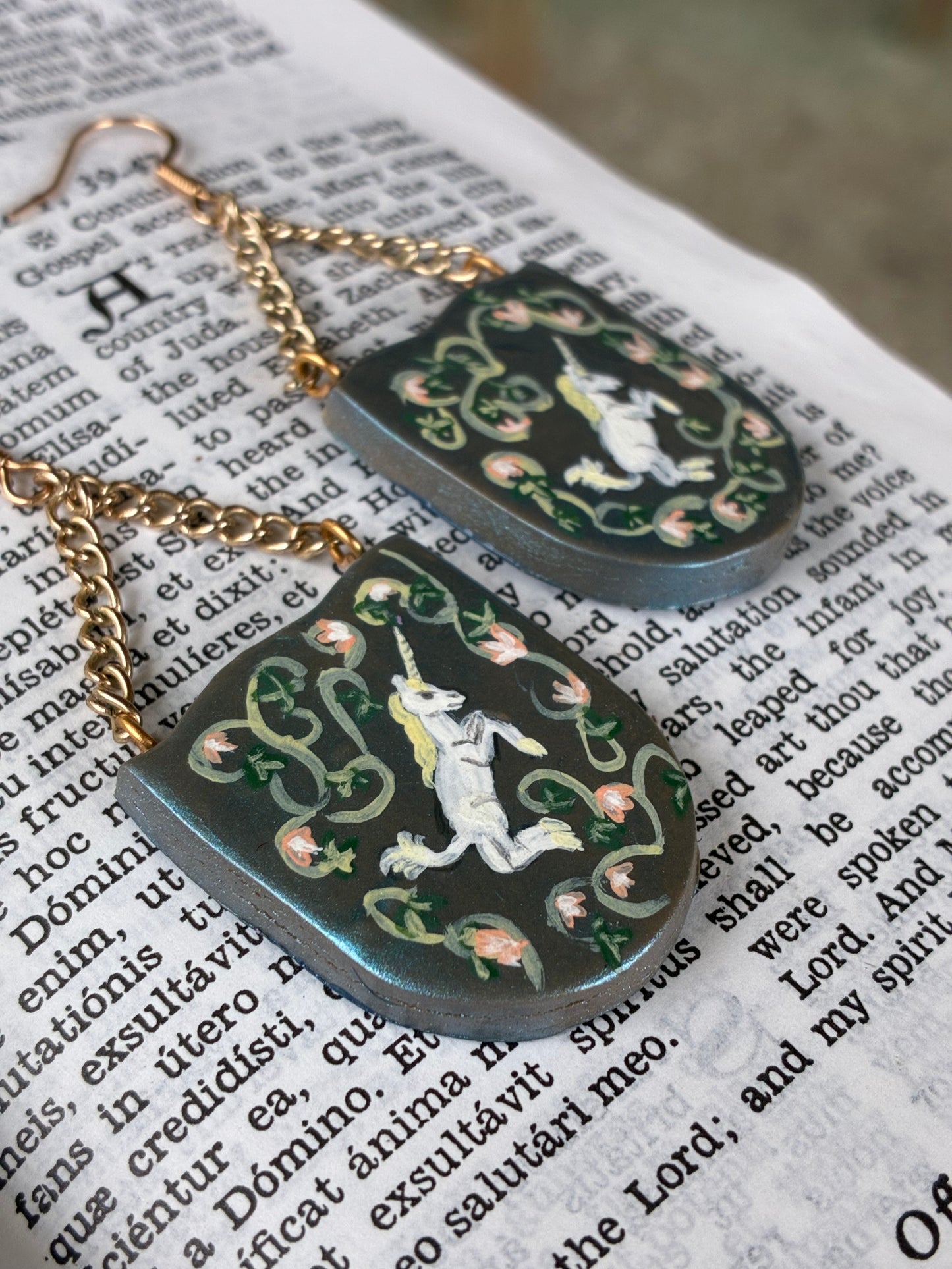 French Unicorn Tapestry Earrings in Blue