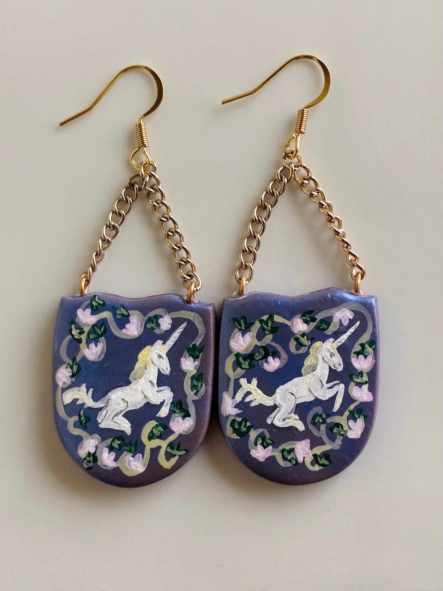 French Unicorn Tapestry Earrings in Lavender