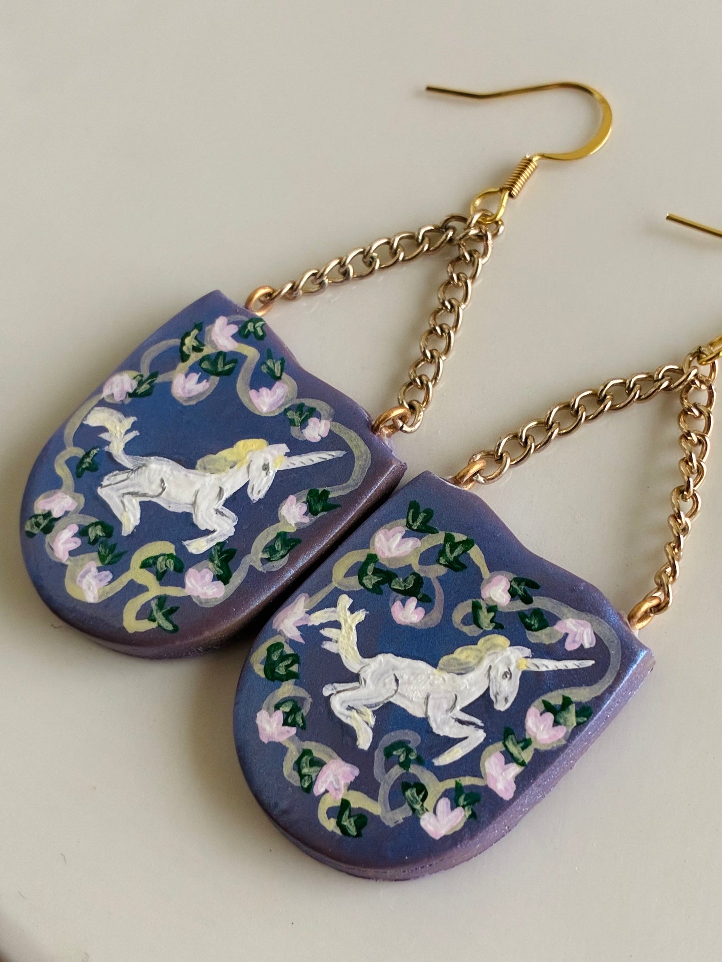French Unicorn Tapestry Earrings in Lavender